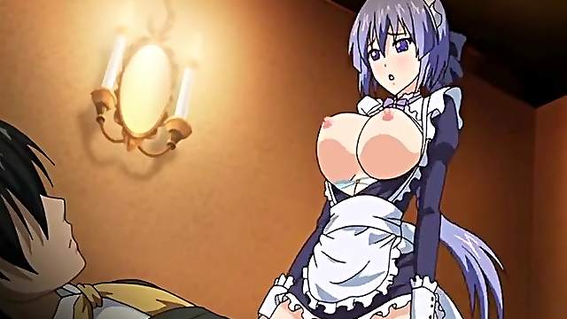 Busty hentai maid hot riding her master dick
