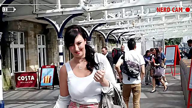 Busty punk babe sucks and fucks the nerdy guy until he cums