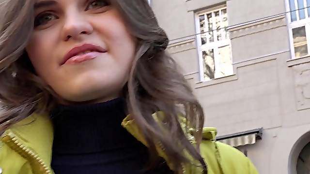 Cute turtleneck sweater on a fresh girl he picks up to fuck