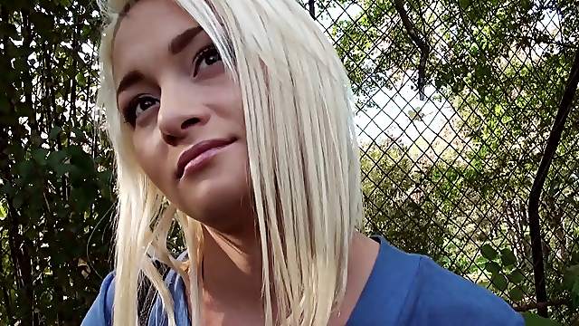 Super pretty blonde teen sucks and fucks in the woods