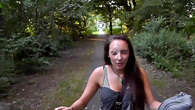 Girl Received Cum Facial in Public Park