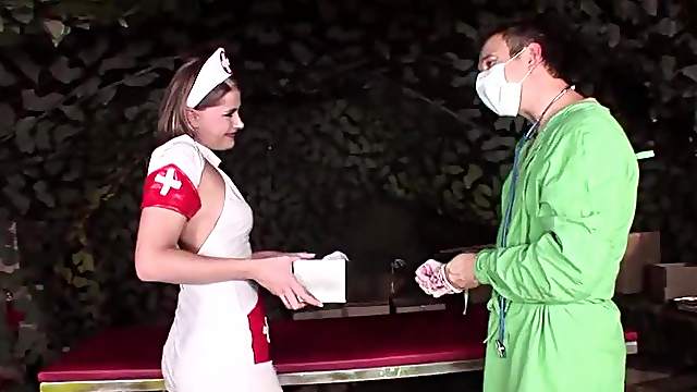 Lusty nurse Lila gets her trimmed pussy banged really hard
