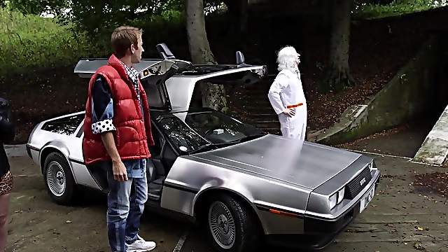 Back to the Future porn parody with a black girl taking big dick