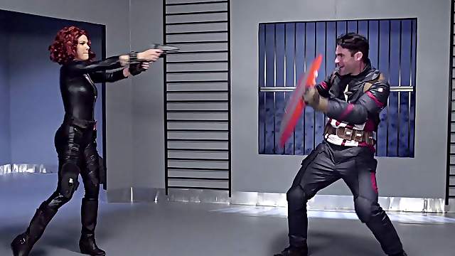 Superhero parody where Black Widow fucks Captain America