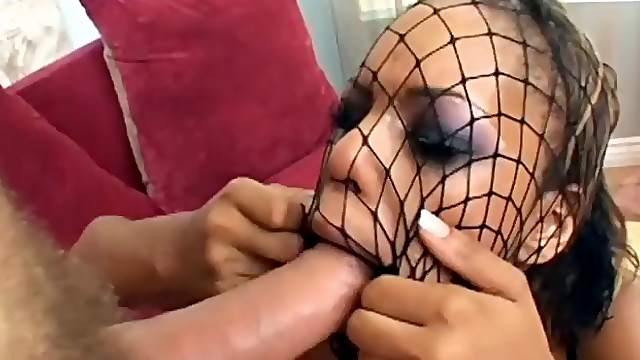Ebony senorita in the fishnet lingerie is ready for the meaty dick