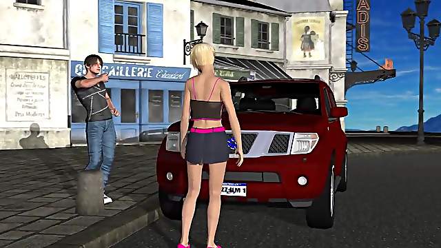 Short haired 3D cartoon babe sucks and fucks outdoors