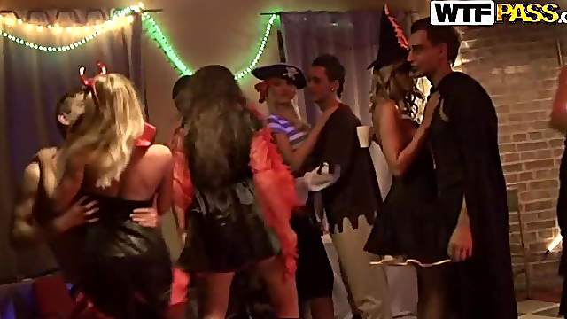 Hot Blonde Getting Smashed In A Halloween Party Threesome