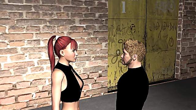 Sexy 3D redhead babe sucking and fucked outdoors