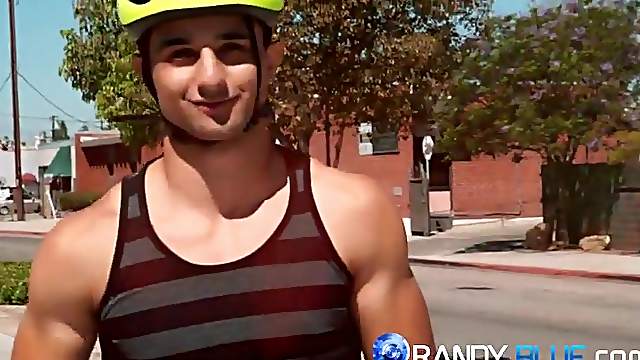 Ezra Finn strips down and jerks on his big sweaty dick and cums after a working out