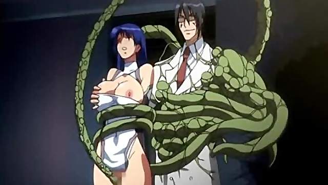 Busty hentai caught and drilled by furry anime tentacles