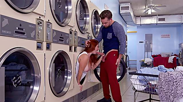 Thick redhead senorita having hardcore sex in the laundry room