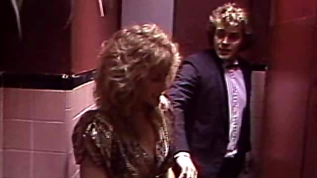April West's hairy vagina ravished by a horny man in a rest room