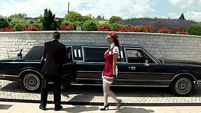 Busty milf Mandy Bright eats and rides two dicks
