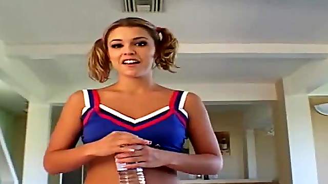 Cute cheerleader wants to play with an erected love tool