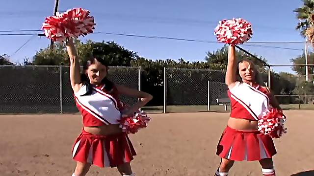 Ashley Jensen and Stephanie Cane are horny cheerleaders craving a cock