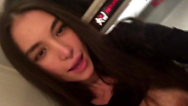 Cute busty teen masturbates on airplane