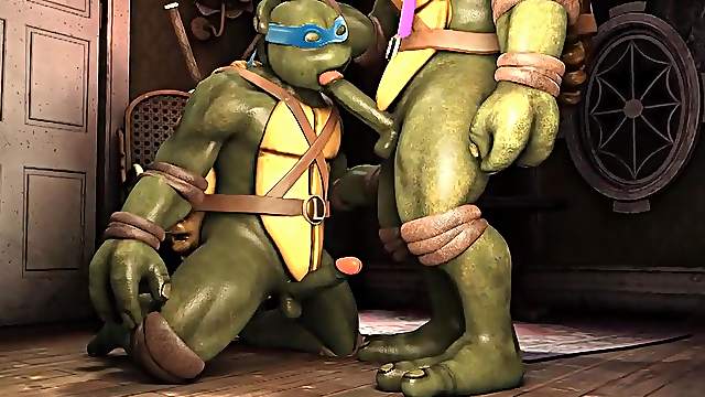3D cartoon ninja turtle sucks cock and gets fucked