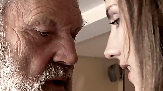 Old Young -Fucked by Teen she licks thick old man penis
