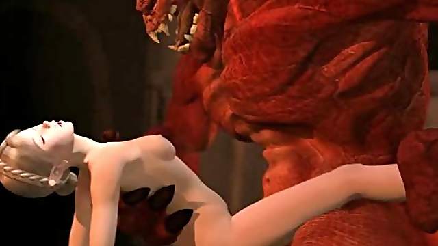 Cute 3D hentai hot licked and fucked by monster