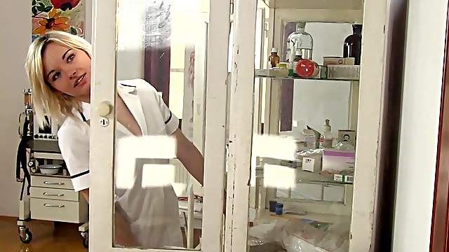 Gorgeous petite nurse Zazie Skymm moans during a hot solo game