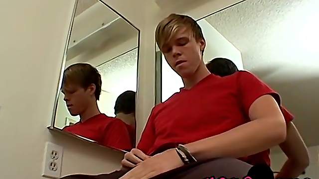 Horny blond twink Colby Bonds jerking his big cock for jizz