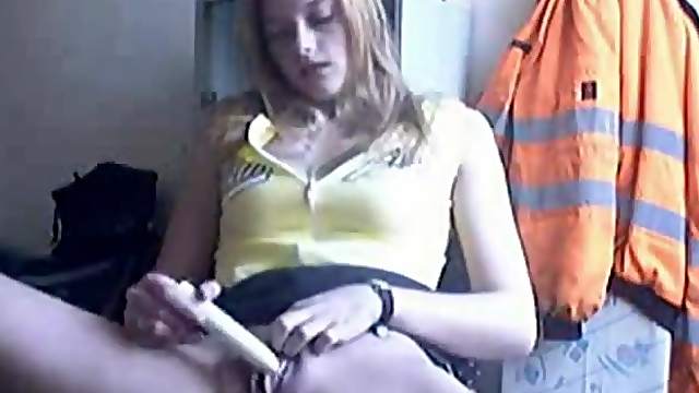 Blonde horny babe on webcam toying her wet pussy with dildo