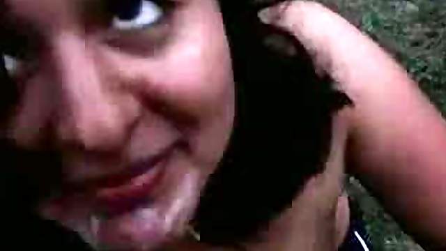 Naughty Brunette Gets A Facial After Giving Head Outdoors