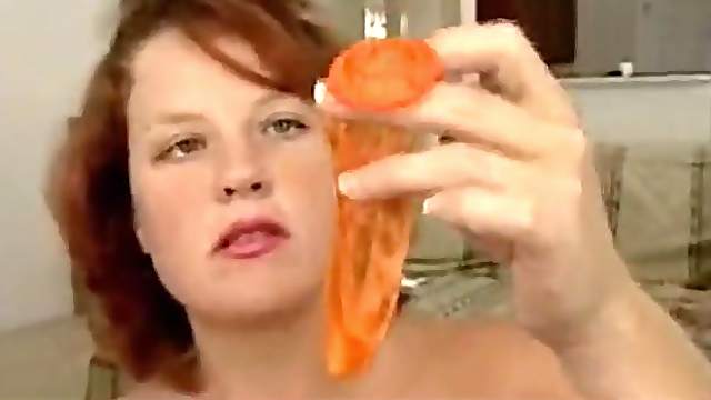 Chubby redhead has no shame when it comes to eating cum.