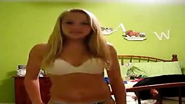 Super hot blonde stripping out of her clothes here