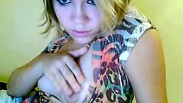 Hot blonde toying her shaved pussy