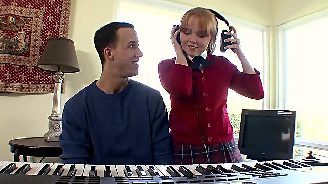 Cute strawberry blonde girl, Carolina West, is hot for her music teacher