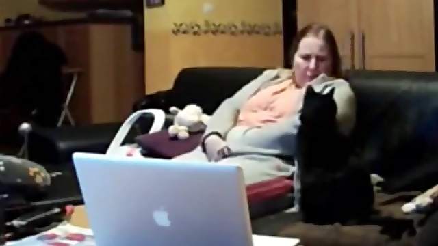She masturbates over het track pants with our cat as spectator.