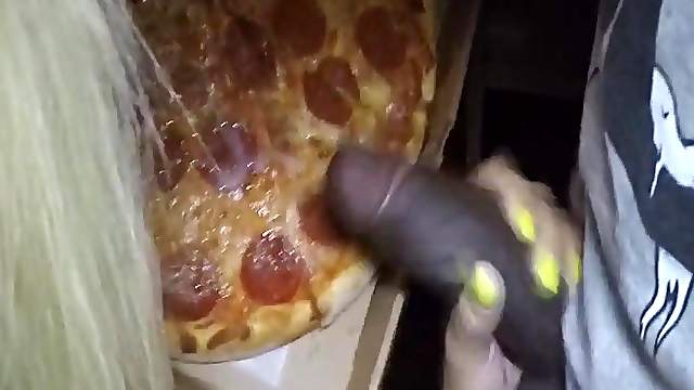 Pizza delivery guy feeds my wife some cum