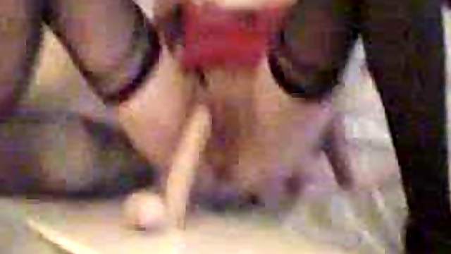 Desperate whore fucking her big dildo sex toy