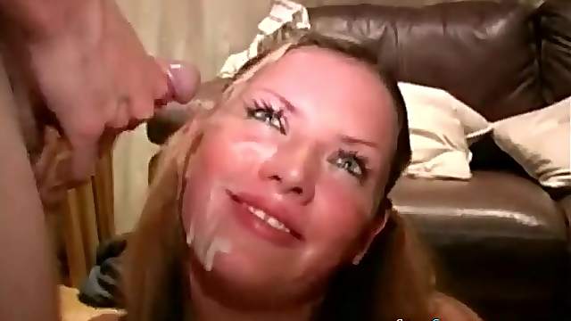Amateur chick in stockings with big tits in gang bang