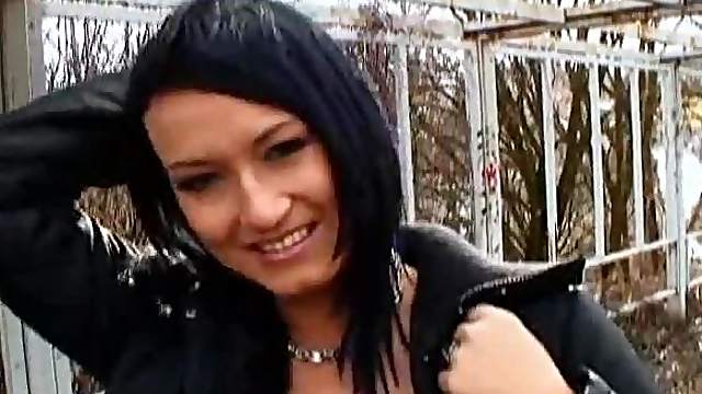 Busty Brunette Babe Strips in Public