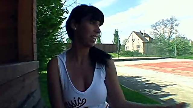 Busty Brunette Babe Says she Sucks at Sports