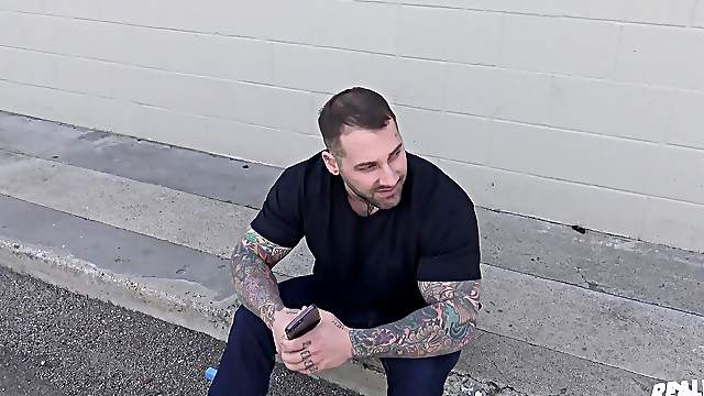 Tattooed gay guy Steven picked up on the street and pounded hardcore