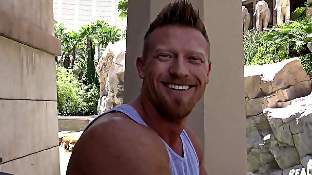 Blue eyed blonde gay guy pounded doggy style by a stranger