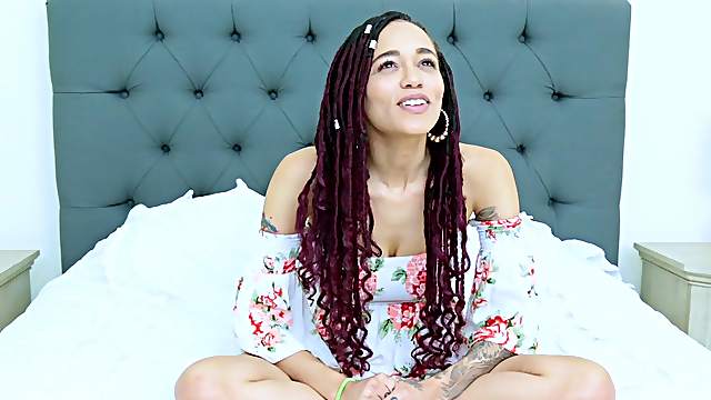 Tattooed chick Julie Kay finally gets her hands on a hard dick
