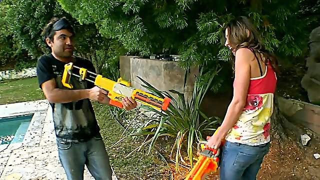 Victoria Lawson Rides A Hard Cock After Playing Butt Naked With Toy Guns