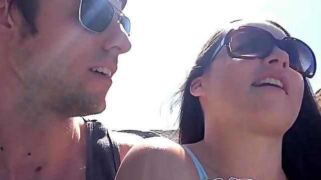 Brunette teen babe Lola Foxx pounded hardcore in a car