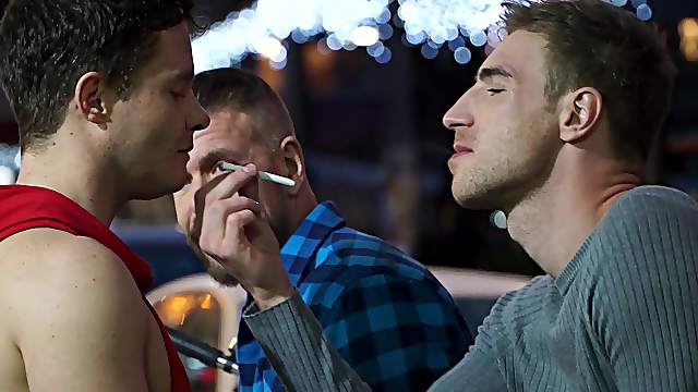 Kinky gay dude likes it when two friends fuck him together