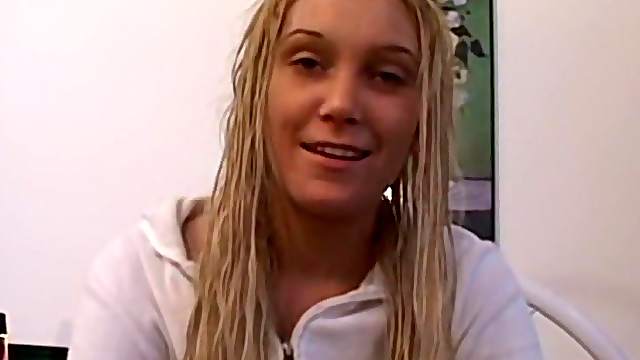 Watching my blonde girlfriend finger her shaved pussy