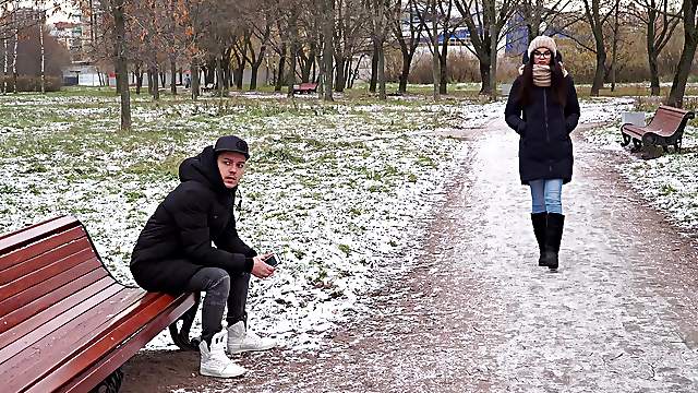 Long haired brunette Russian teen Bell Knock gets a mouth full of cum