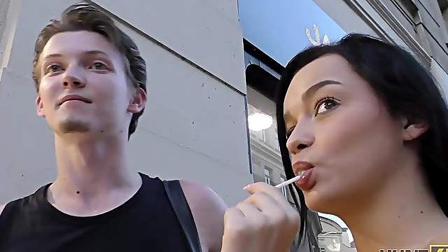 Pretty brunette fucked by stranger to earn cash for ring