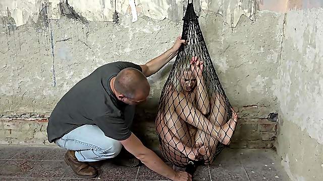 Kidnapped and tied up in a net submissive slave Katy Sky