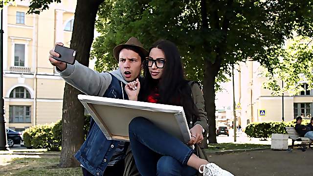 Nerdy busty natural teen Regina Sparks pounded after giving a blowjob