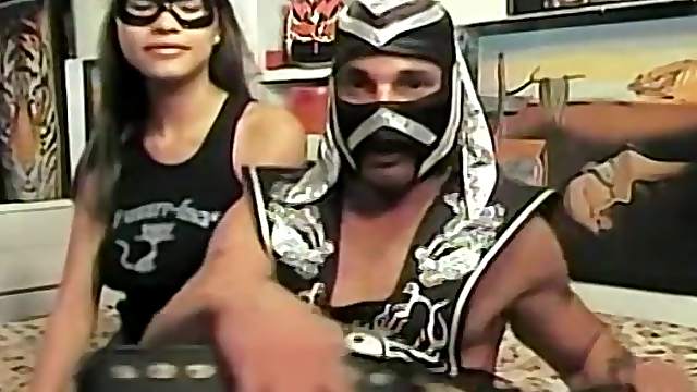 Masked couple in a hardcore fetish fuck session on webcam