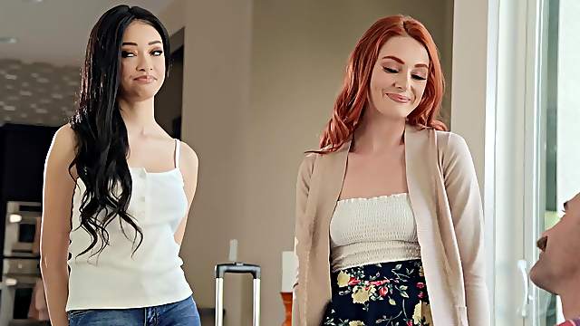 bisexual girl and Lacy Lennon decide to ride a friend's cock together